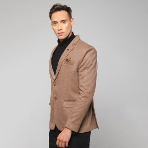 Men Brown Knitted Formal Check Casual Blazer - Image 2