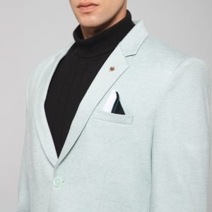 Men Blue Knitted Formal Check Casual Blazer - Image 6