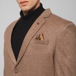 Men Brown Knitted Formal Check Casual Blazer - Image 6